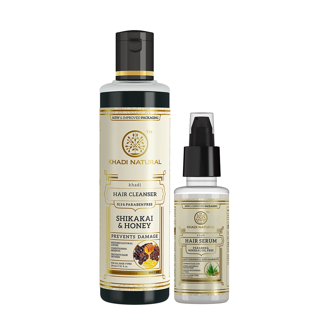 Khadi Herbal Shikakai Hair Cleanser with Hair Serum Combo (Set of 2)