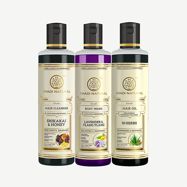 Khadi Natural Dandruff Care Hair Cleanser, Oil & Body Wash Kit - 3 Step Set