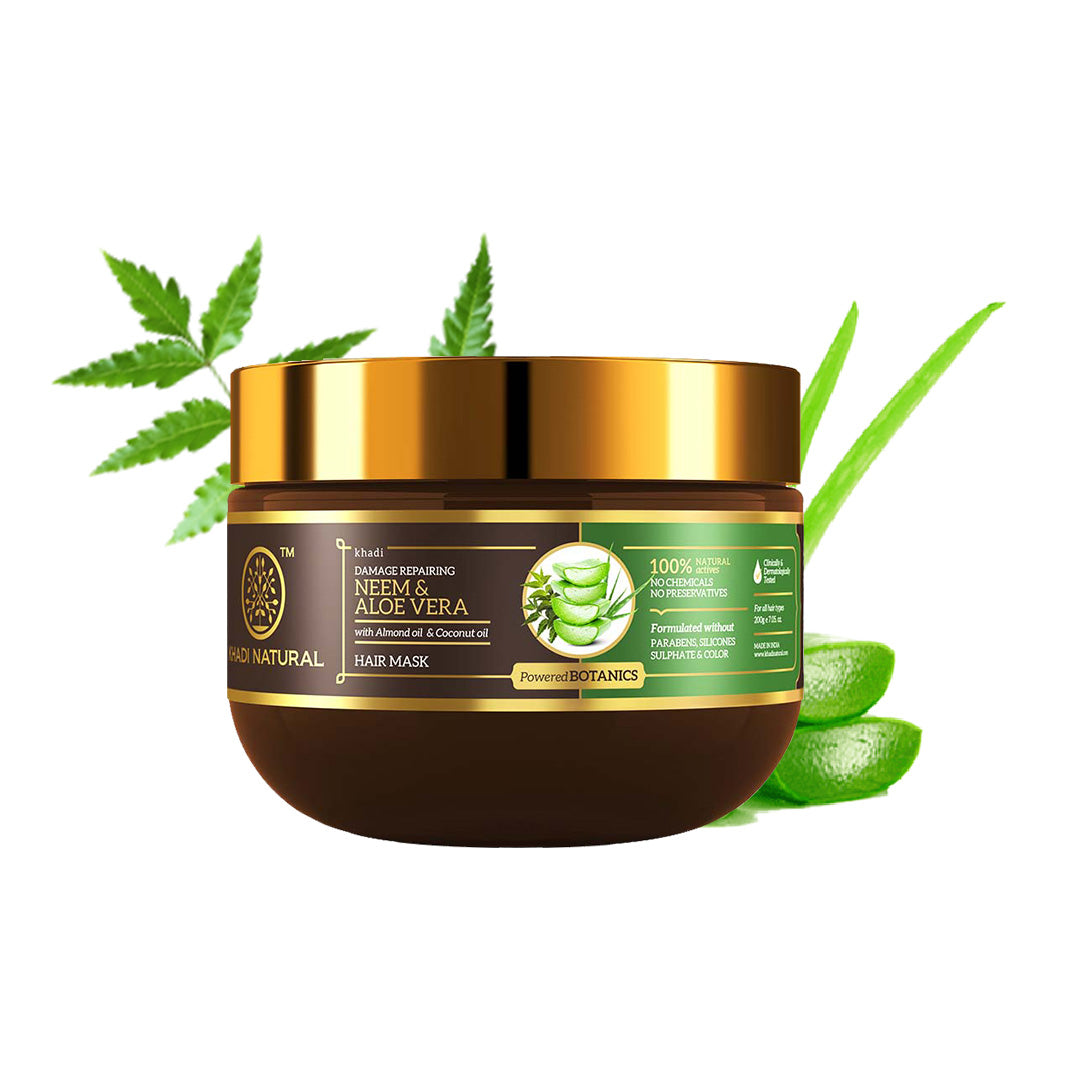 Khadi Natural Neem & Aloe Vera Hair Mask - Paraben, Silicones, Sulphate & Color Free-200 g