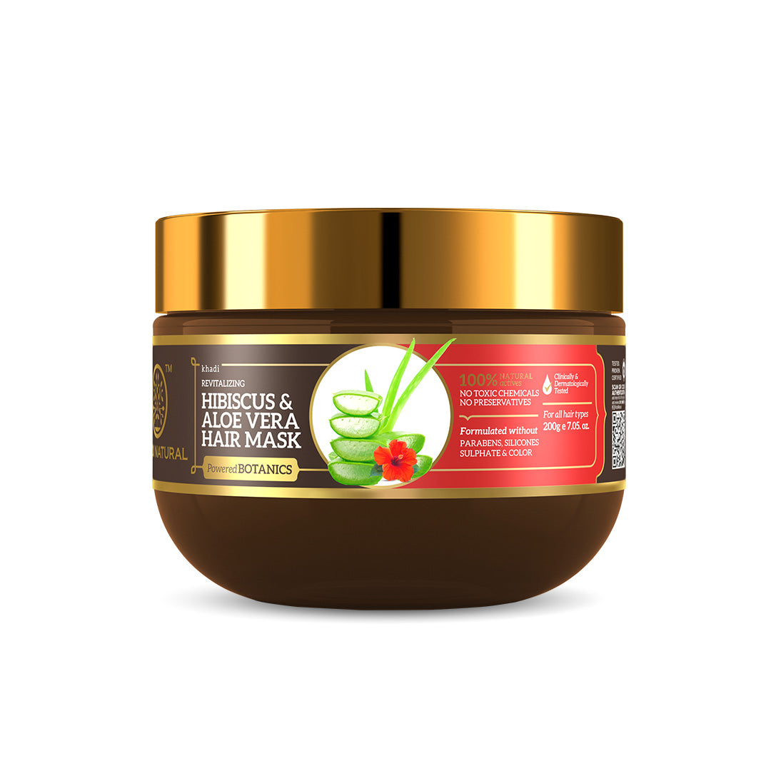 Khadi Natural Hibiscus & Aloe Vera Hair Mask - Parabens, Silicones, Sulphate & Color Free-200 g