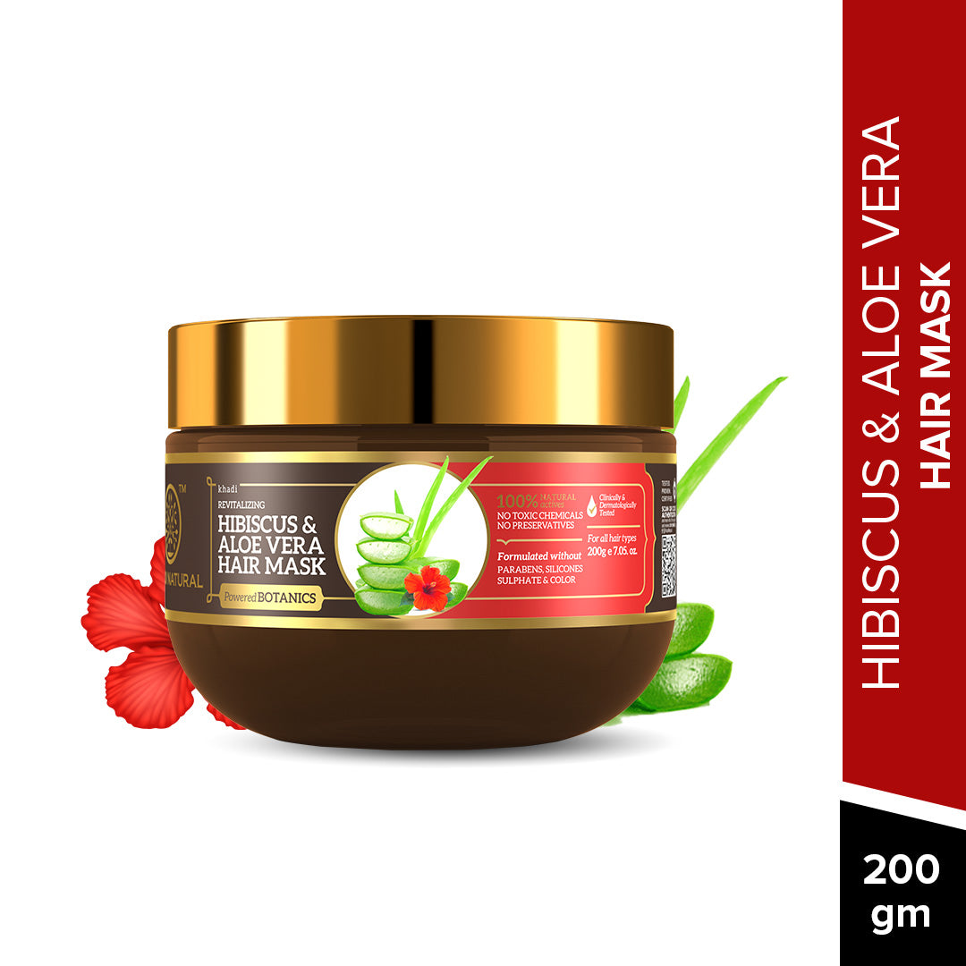 Khadi Natural Hibiscus & Aloe Vera Hair Mask - Parabens, Silicones, Sulphate & Color Free-200 g