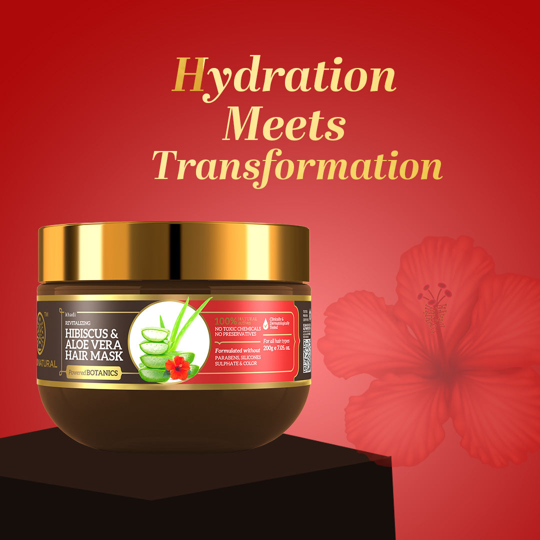Khadi Natural Hibiscus & Aloe Vera Hair Mask - Parabens, Silicones, Sulphate & Color Free-200 g