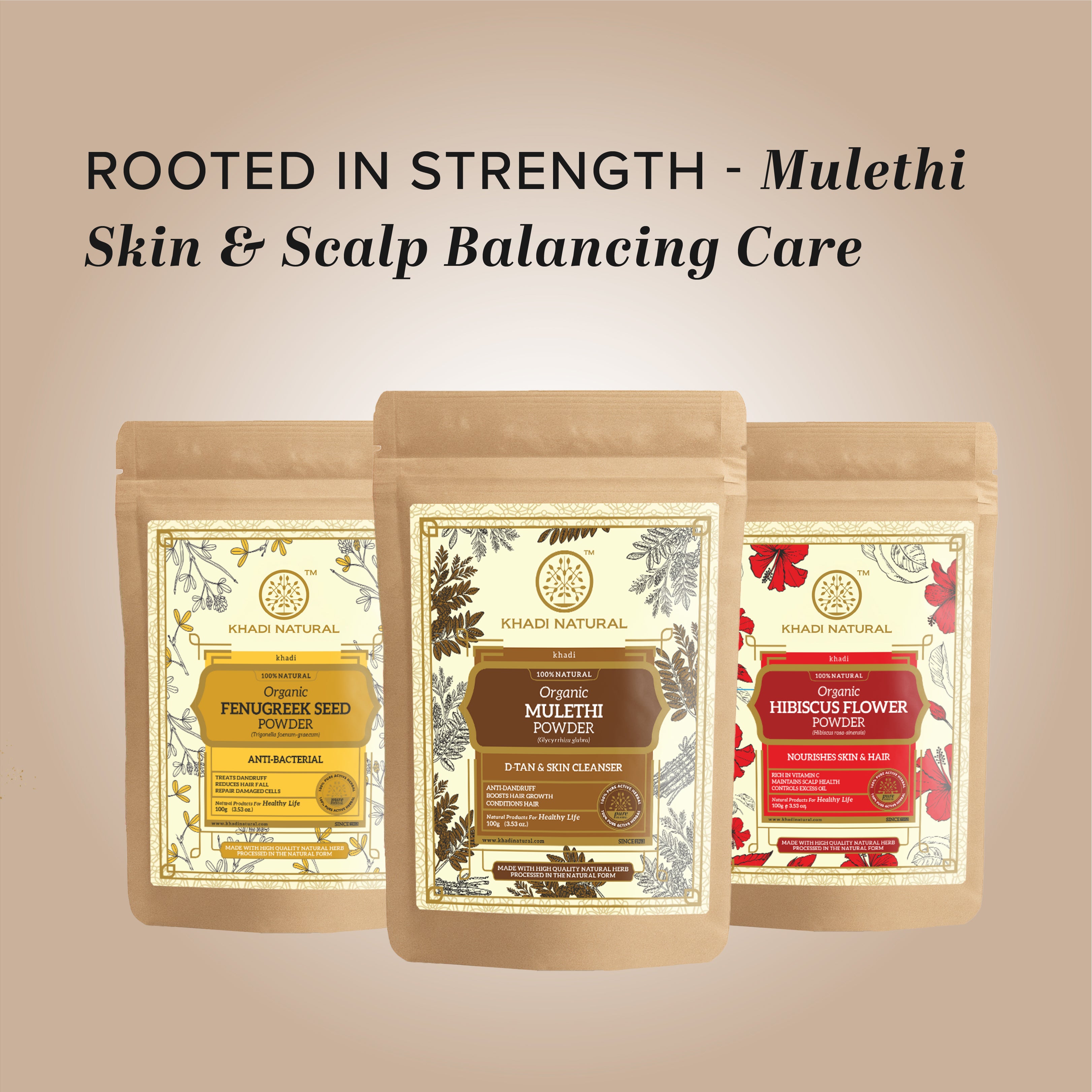 Khadi Natural Organic Mulethi Powder For Hair - 100% Natural - 100gm