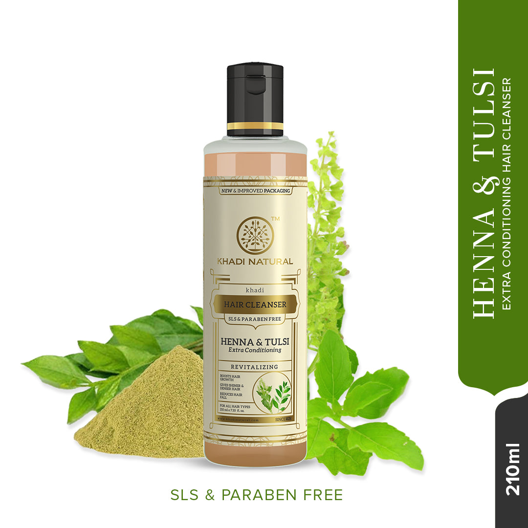 Khadi Natural Herbal Heena Tulsi Extra Hair Conditioning Cleanser- Sls & Paraben Free-210 ml