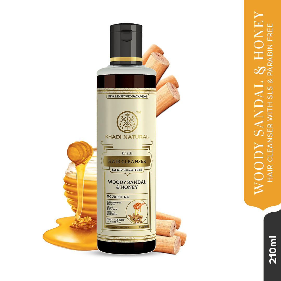 Khadi Natural Woody Sandal & Honey Hair Cleanser - Sls & Paraben Free 210 ml