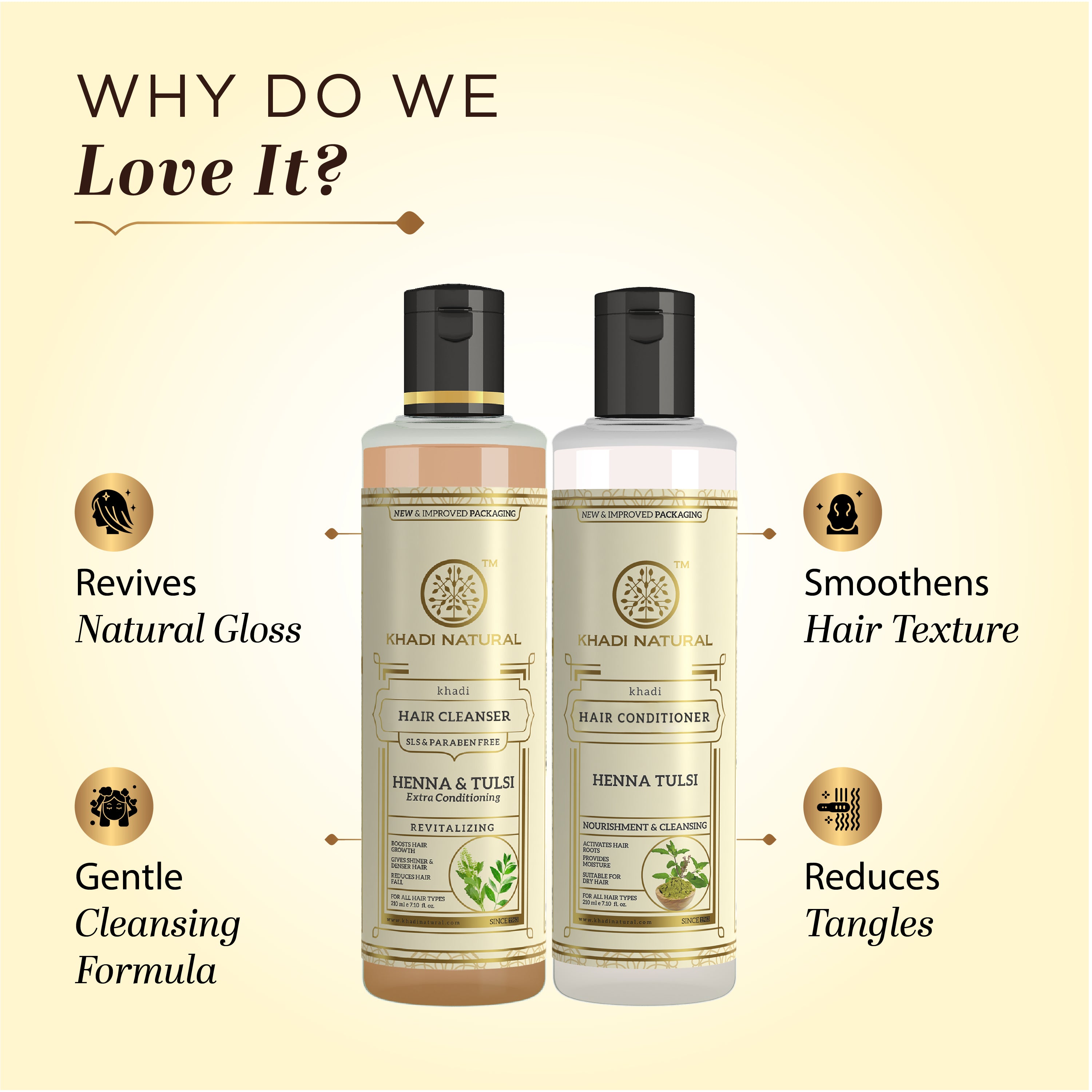 Khadi Natural Henna Tulsi Extra Conditioning Hair Cleanser (SLS & Paraben Free) & Henna Tulsi Hair Conditioner Combo Pack of 2 – 210ml Each