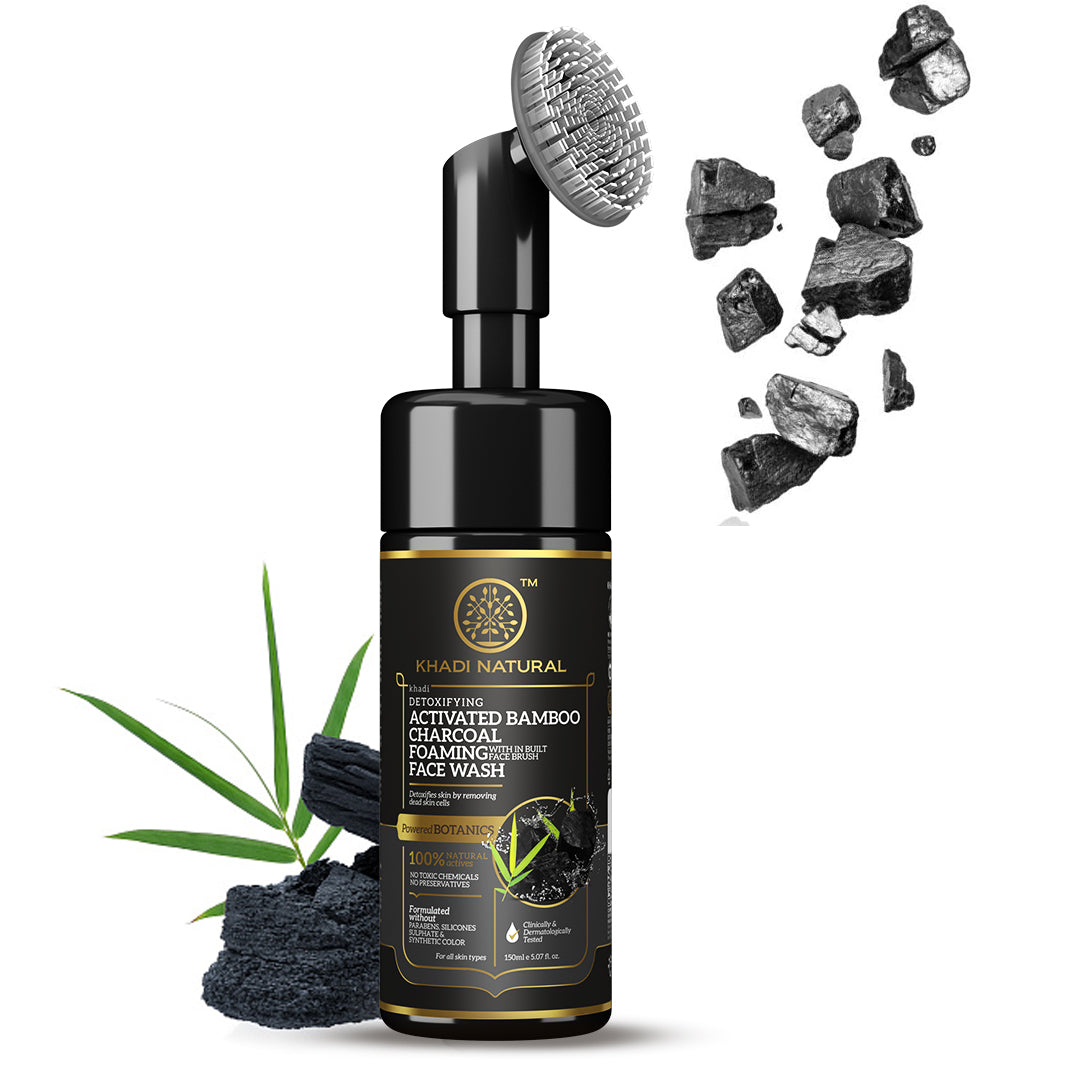Khadi Natural Activated Bamboo Charcoal Foaming Face Wash With In- Built Face Brush-150 ml
