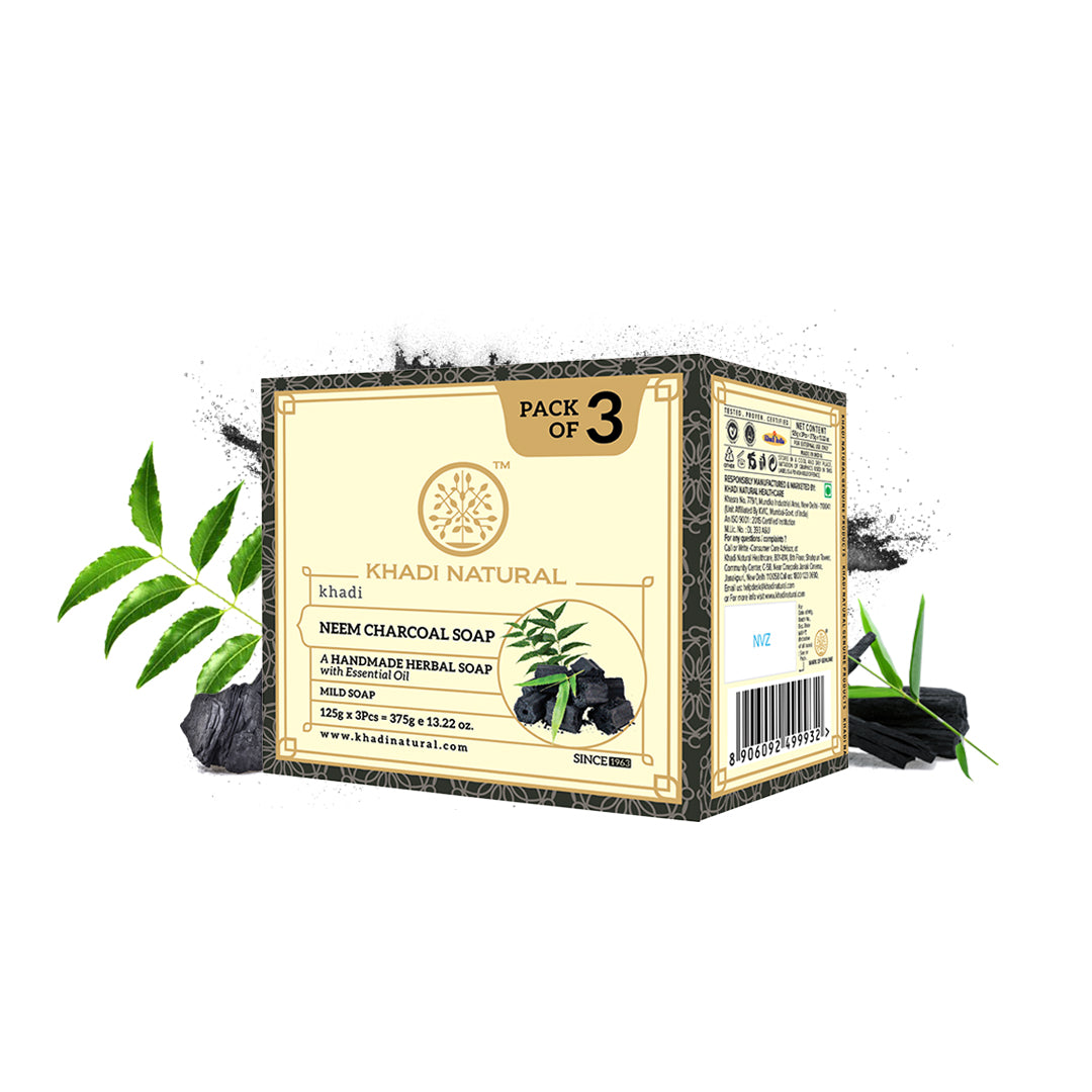 Khadi Natural Herbal Neem Charcoal Soap 125 g (Pack Of 3)