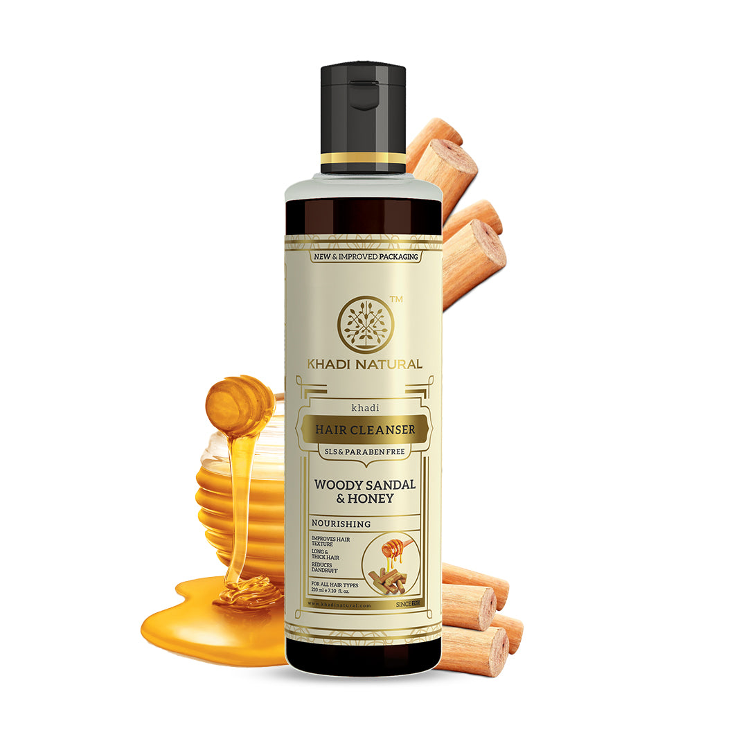 Khadi Natural Woody Sandal & Honey Hair Cleanser - Sls & Paraben Free 210 ml