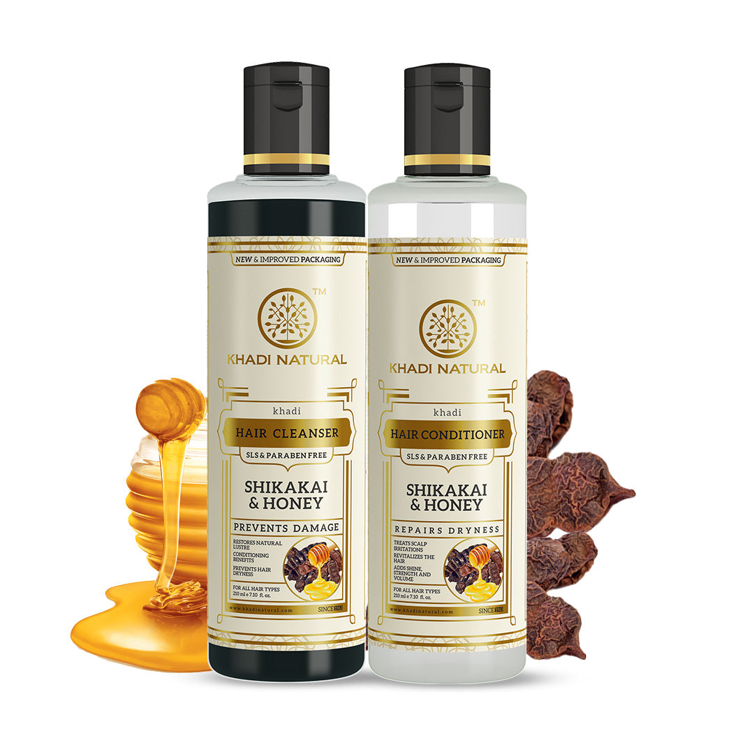 KHADI NATURAL SHINE & SOFTNESS DUO PACK - PACK OF 2 (SHIKAKAI HONEY HAIR CLEANSER (SLS & PARABEN FREE) + KHADI NATURAL SHIKAKAI HONEY HAIR CONDITIONER(SLS & PARABEN FREE) )