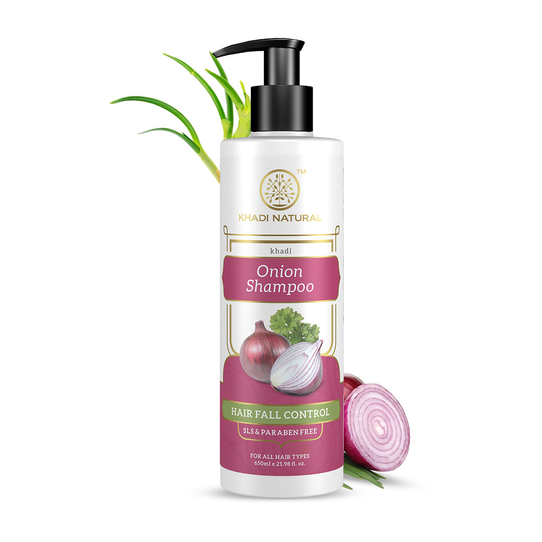 Khadi Natural Onion Shampoo/Cleanser | SLS & Paraben Free |Scalp nourishing formula|Controls dandruff and hairfall|Paraben free|Suitable for All Hair Types| 650 ml