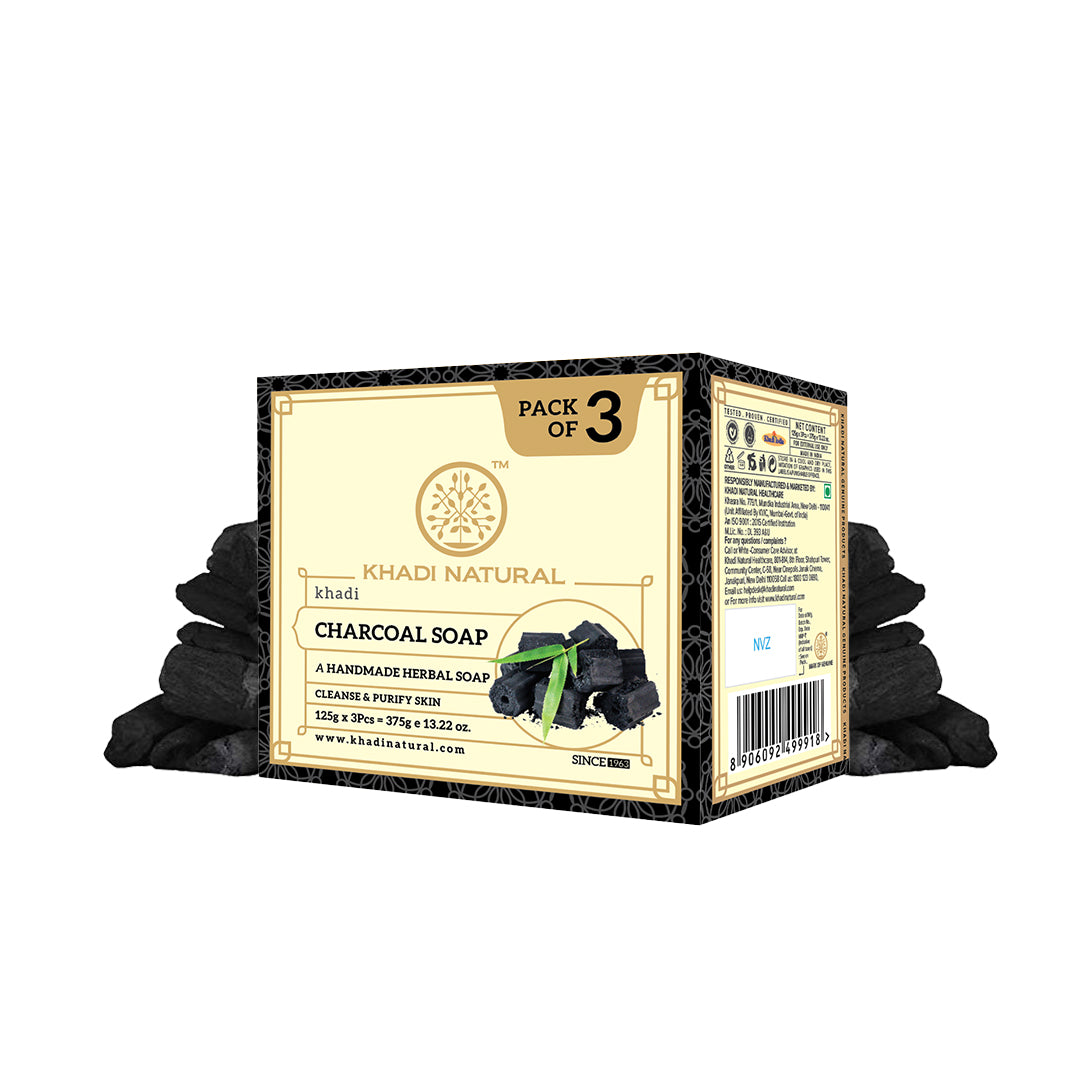 Khadi Natural Herbal Charcoal Soap 125 g (Pack Of 3)