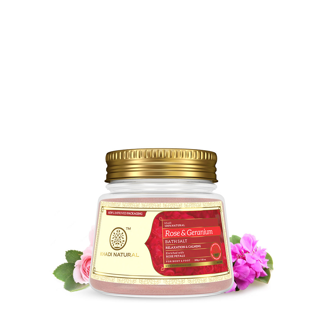 Khadi Natural Rose & Geranium With Rose Petals Bath Salt-200 g