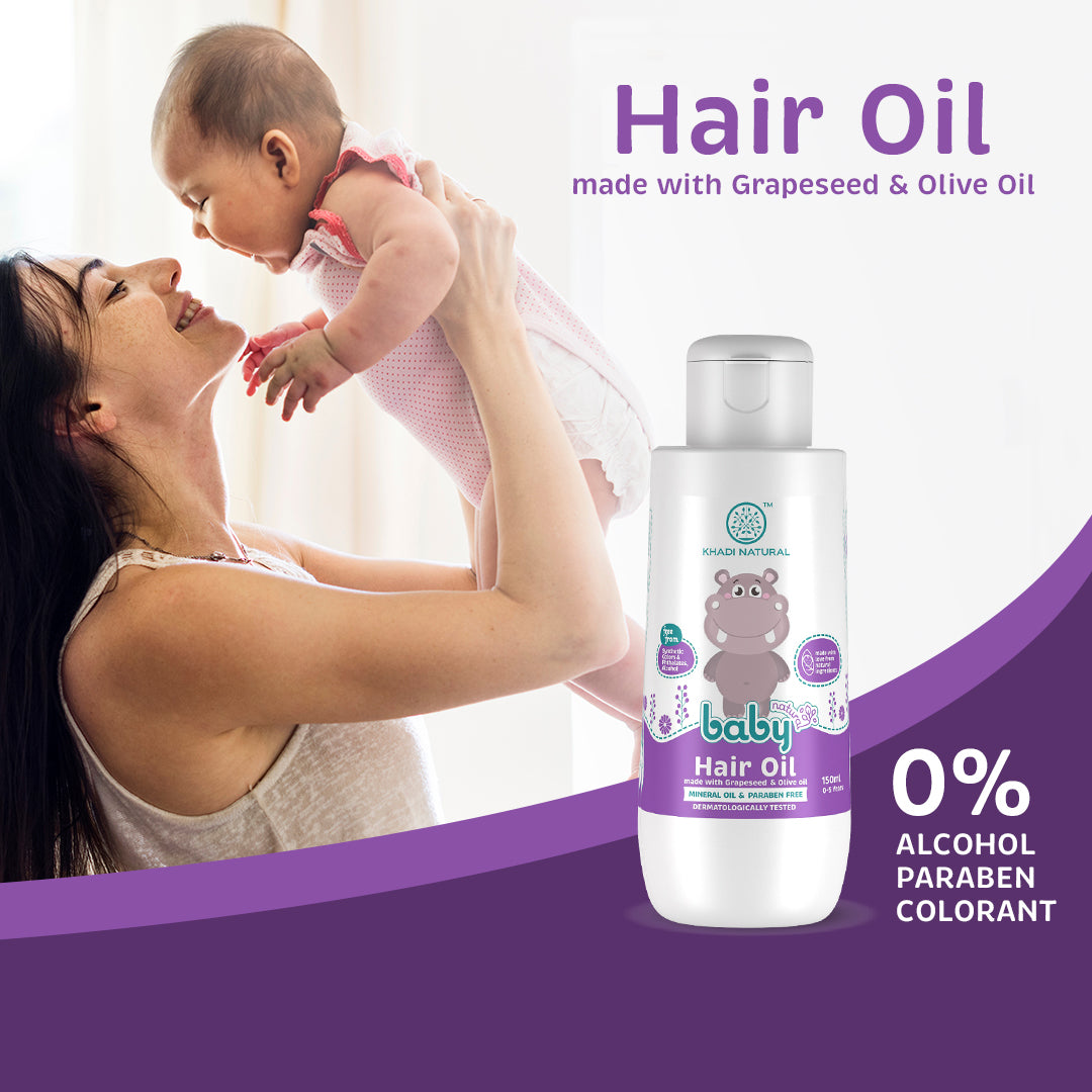Khadi Natural Baby Hair Oil with Grapeseed and Olive, Lightweight and Non Sticky Formula, 150ml