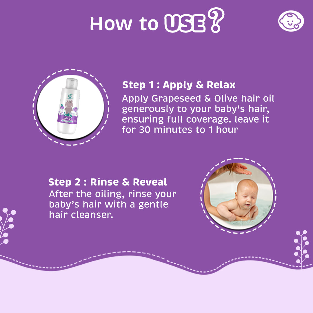 Khadi Natural Baby Hair Oil with Grapeseed and Olive, Lightweight and Non Sticky Formula, 150ml