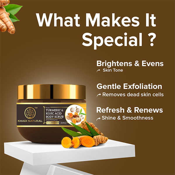 Khadi Natural Powered Botanics Turmeric & Kojic Acid Body Scrub – 200gm