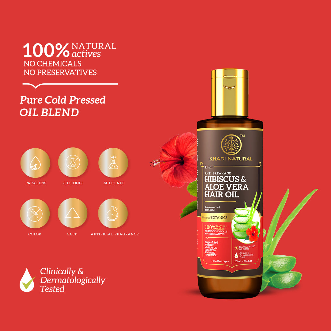 Khadi Natural Hibiscus & Aloe Vera Hair Oil - Mineral Oil, Silicones, Synthetic Fragrance Free-200 ml
