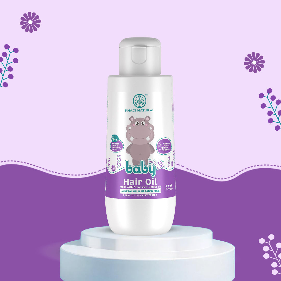 Khadi Natural Baby Hair Oil with Grapeseed and Olive, Lightweight and Non Sticky Formula, 150ml