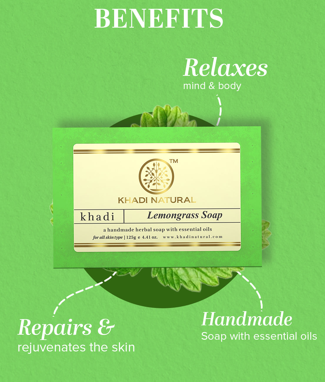 Khadi Natural Herbal Lemongrass Soap 125g (Pack of 8)