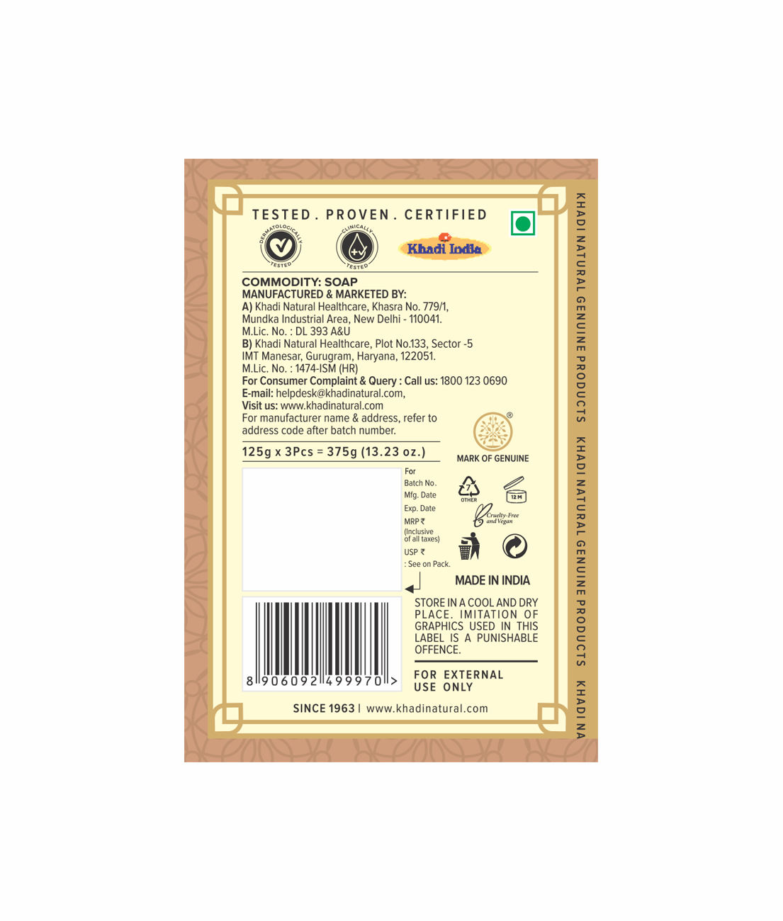 Khadi Natural Herbal Sandalwood Soap 125g (Pack Of 3)