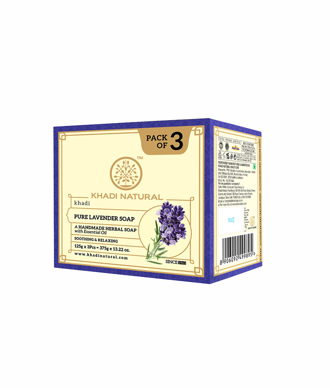 Khadi Natural Herbal Pure Lavender Soap 125 g (Pack Of 3)