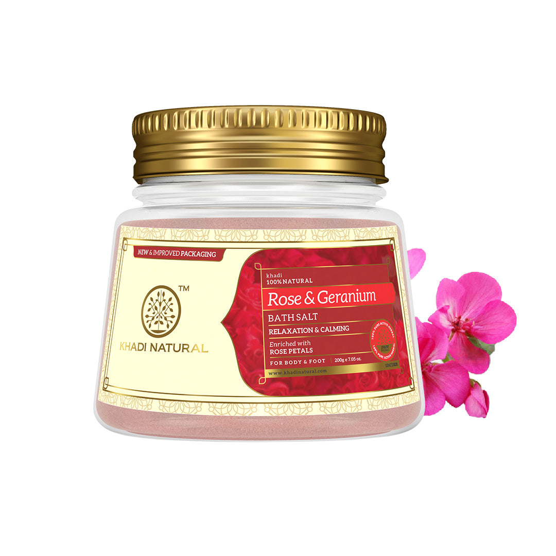 Khadi Natural Rose & Geranium With Rose Petals Bath Salt-200 g