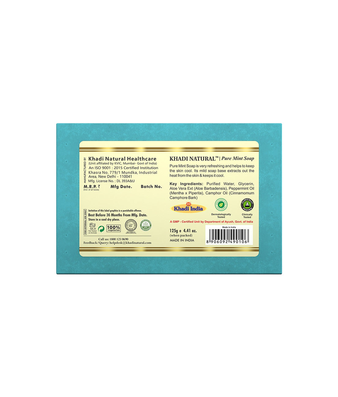 Khadi Natural Pure Mint Soap 125g