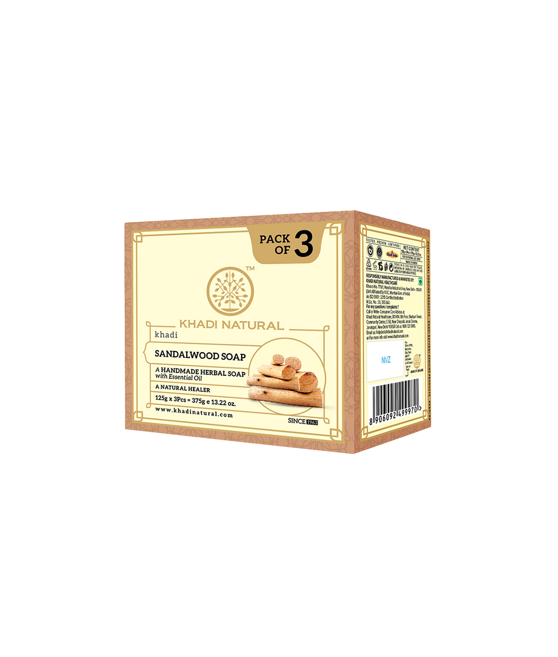 Khadi Natural Herbal Sandalwood Soap 125g (Pack Of 3)