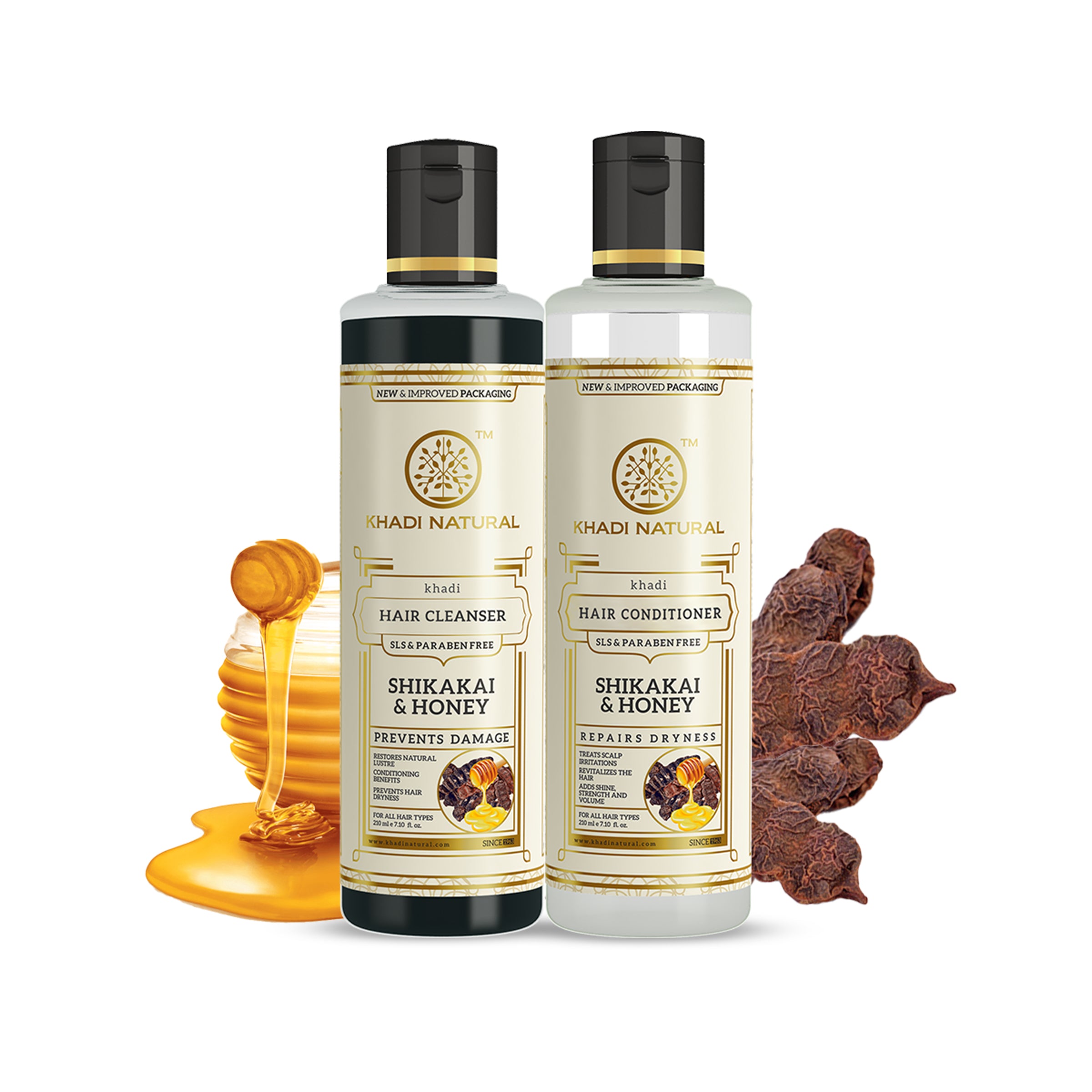 Khadi Natural Shikakai & Honey Cleanser & Conditioner SLS & Paraben Free Combo - 210ml Each Sale