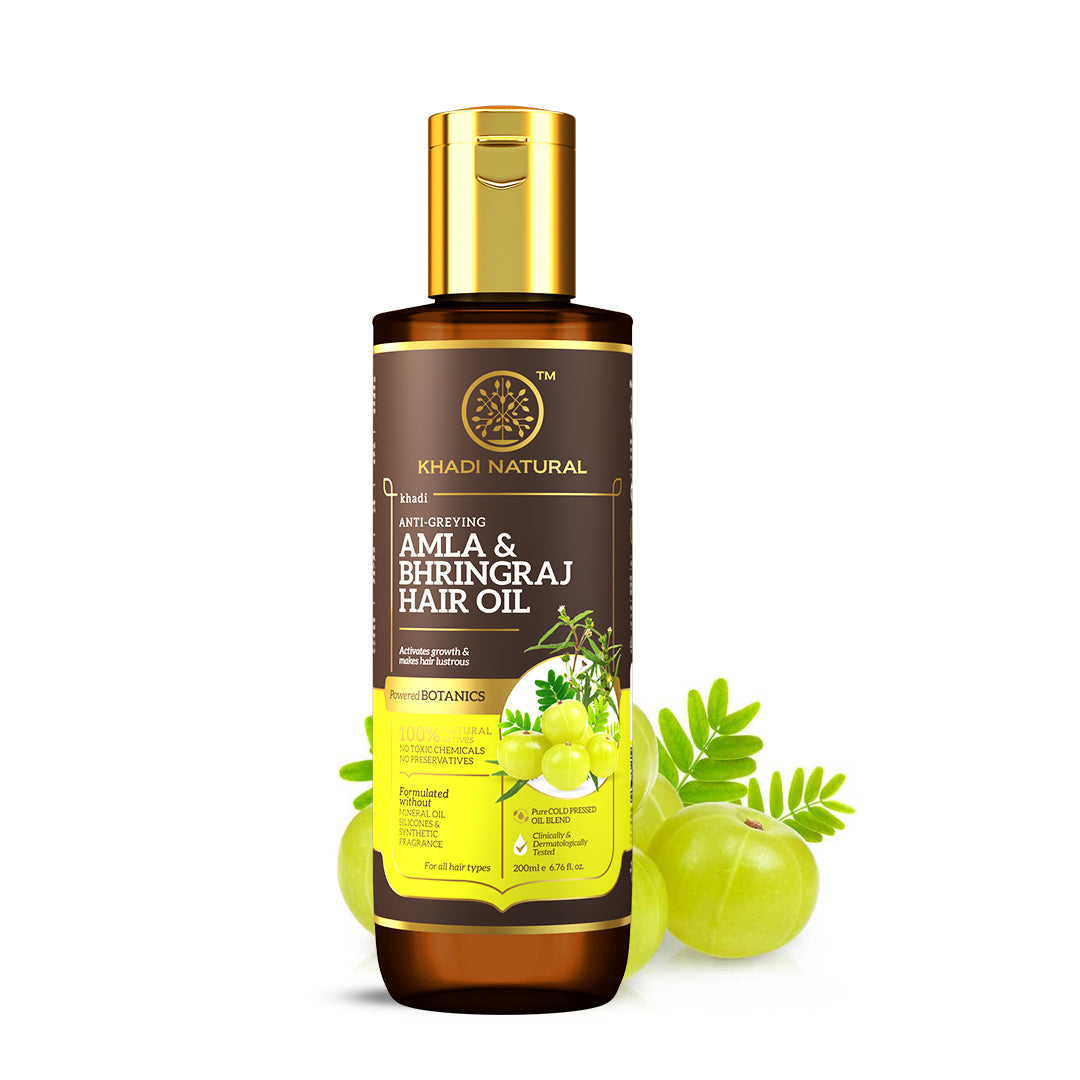 Khadi Natural Amla & Bhringraj Hair Oil - Mineral Oil, Silicones, Synthetic Fragrance Free-200 ml