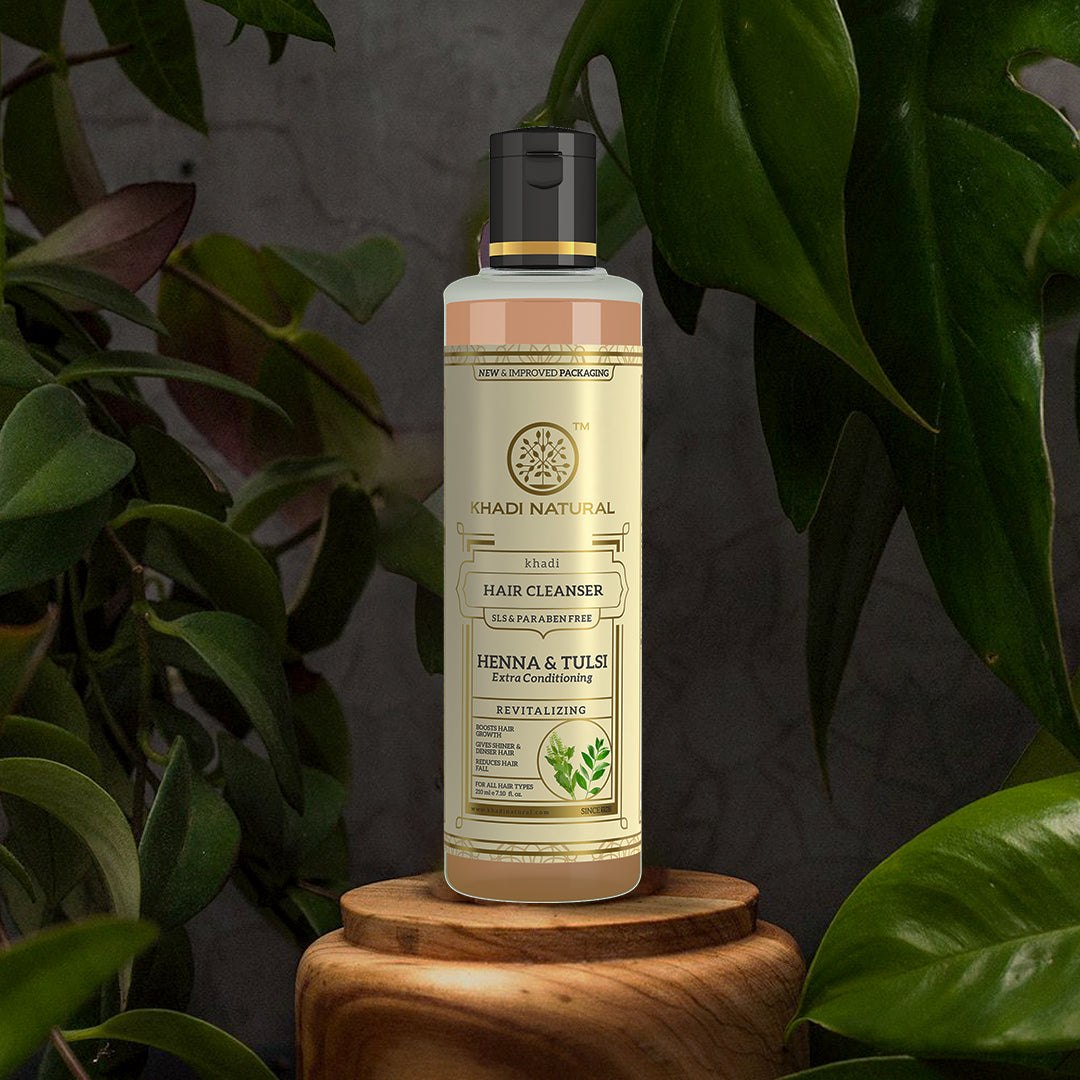 Khadi Natural Herbal Heena Tulsi Extra Hair Conditioning Cleanser- Sls & Paraben Free - 210 ml