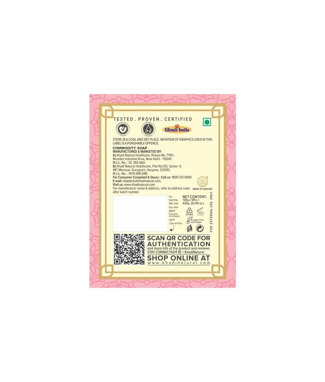 Khadi Natural Rosewater Soap (Pack of 5)