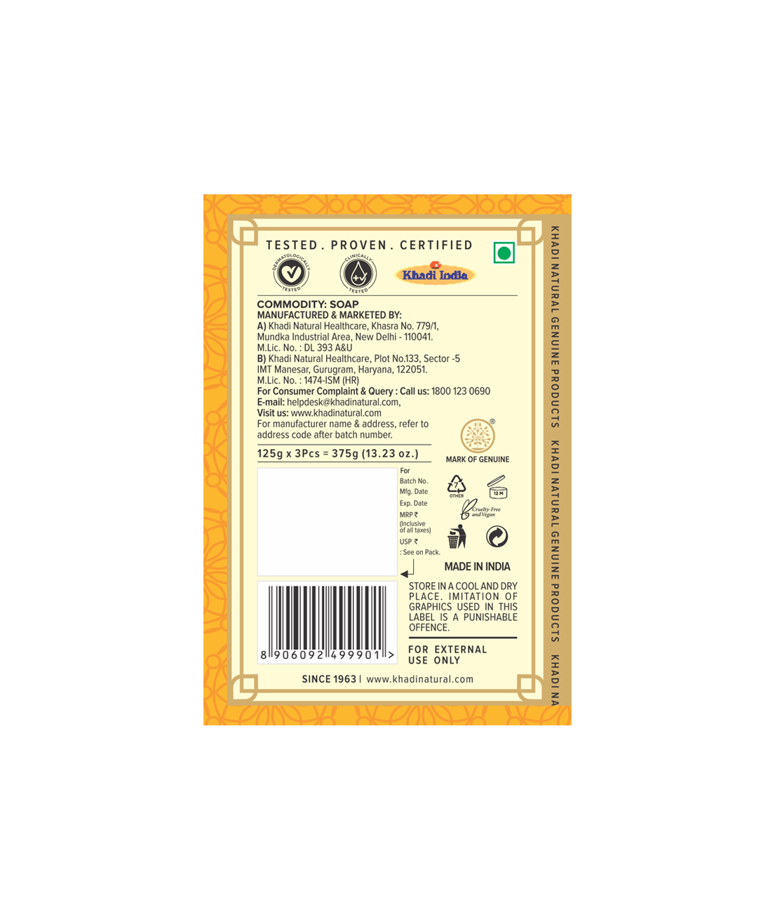 Khadi Natural Herbal Chandan Haldi Soap 125 g (Pack Of 3)