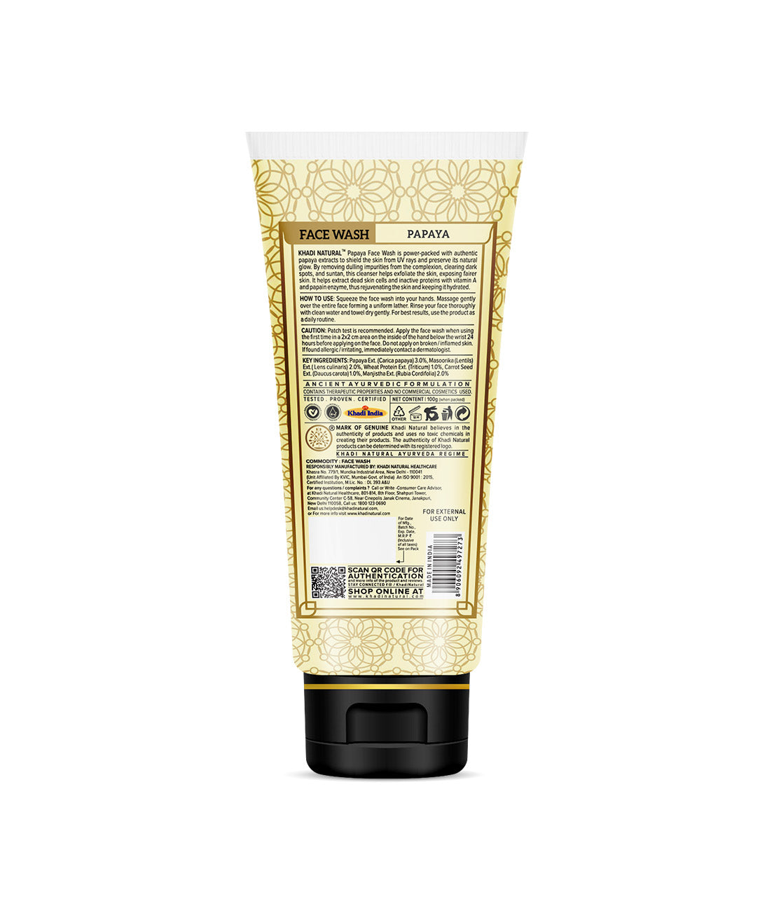 Khadi Natural Papaya Face Wash Sls & Paraben Free-100 g