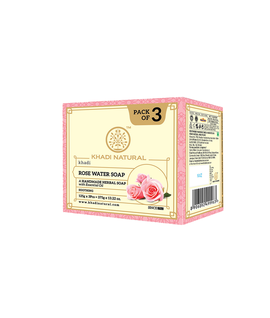 Khadi Natural Herbal Rose Water Soap - 125gm