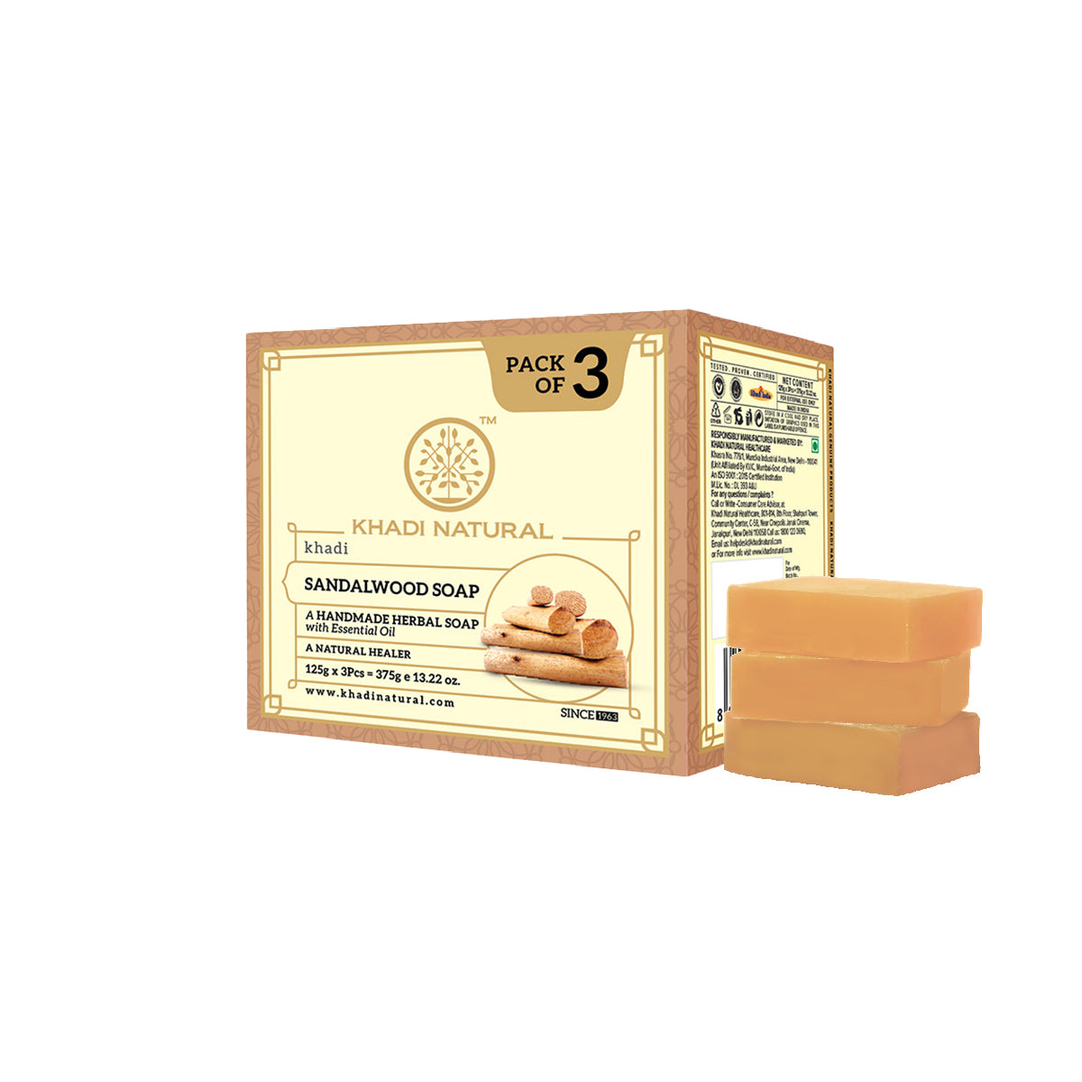 Khadi Natural Herbal Sandalwood Soap 125g (Pack Of 3)