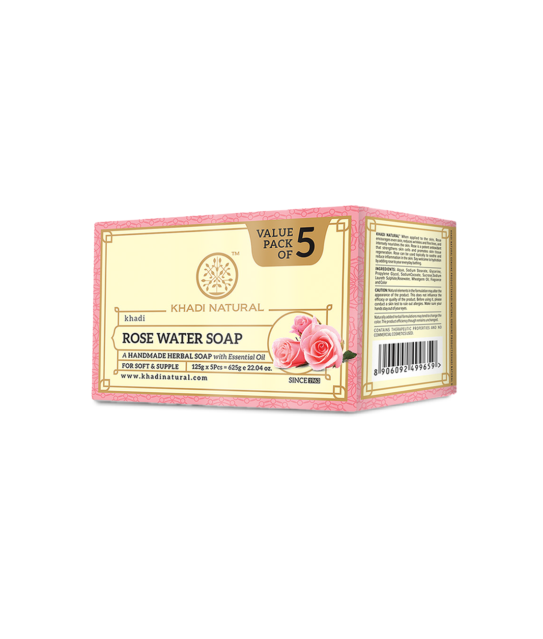 Khadi Natural Herbal Rose Water Soap - 125gm