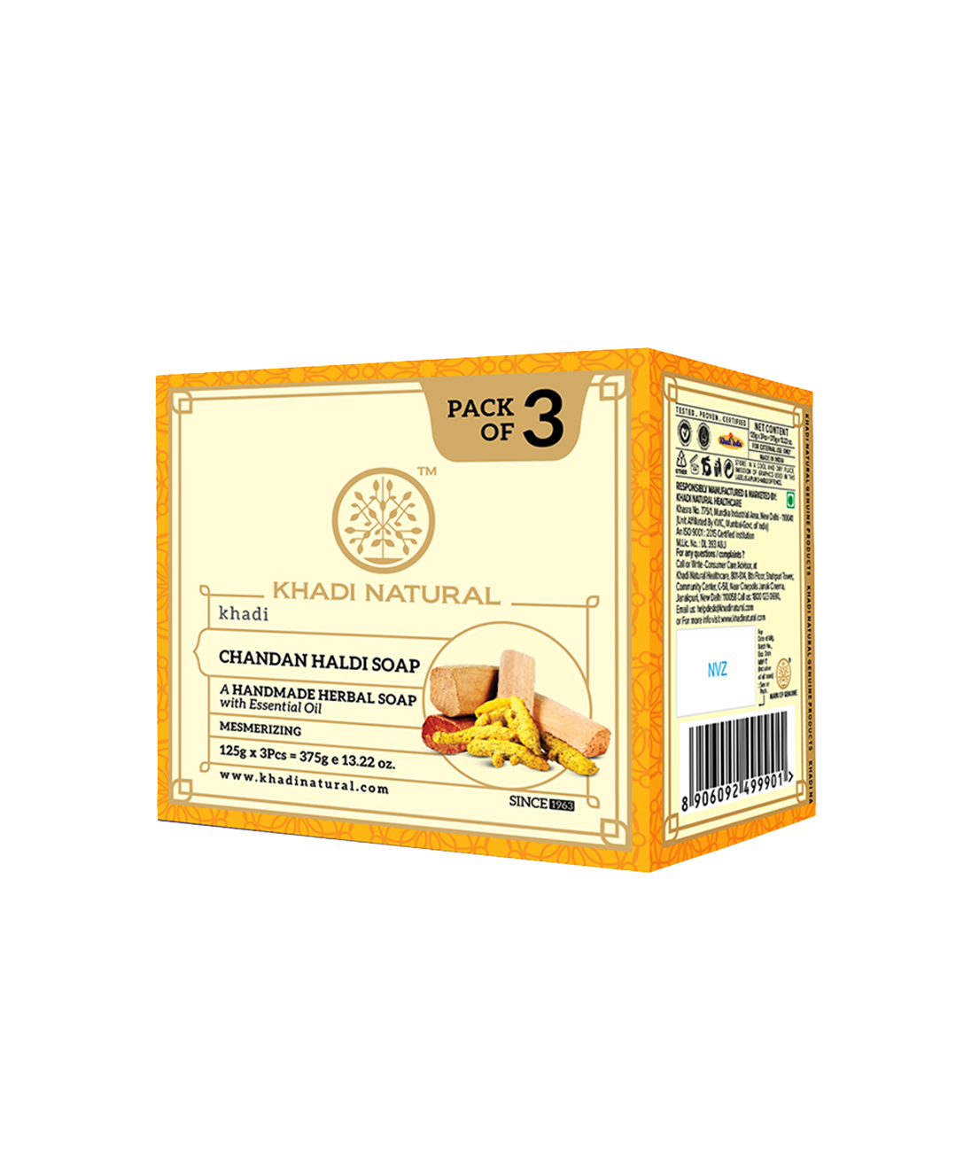 Khadi Natural Herbal Chandan Haldi Soap 125 g (Pack Of 3)
