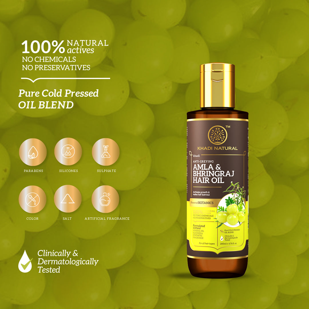 Khadi Natural Amla & Bhringraj Hair Oil - Mineral Oil, Silicones, Synthetic Fragrance Free-200 ml