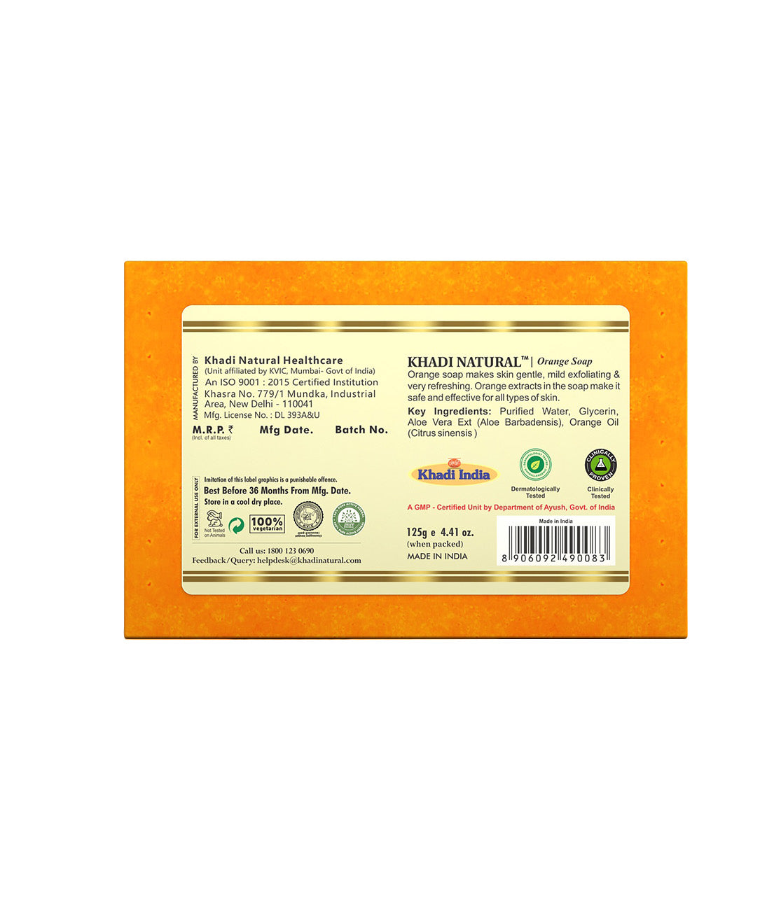 Khadi Natural Orange Soap 125g