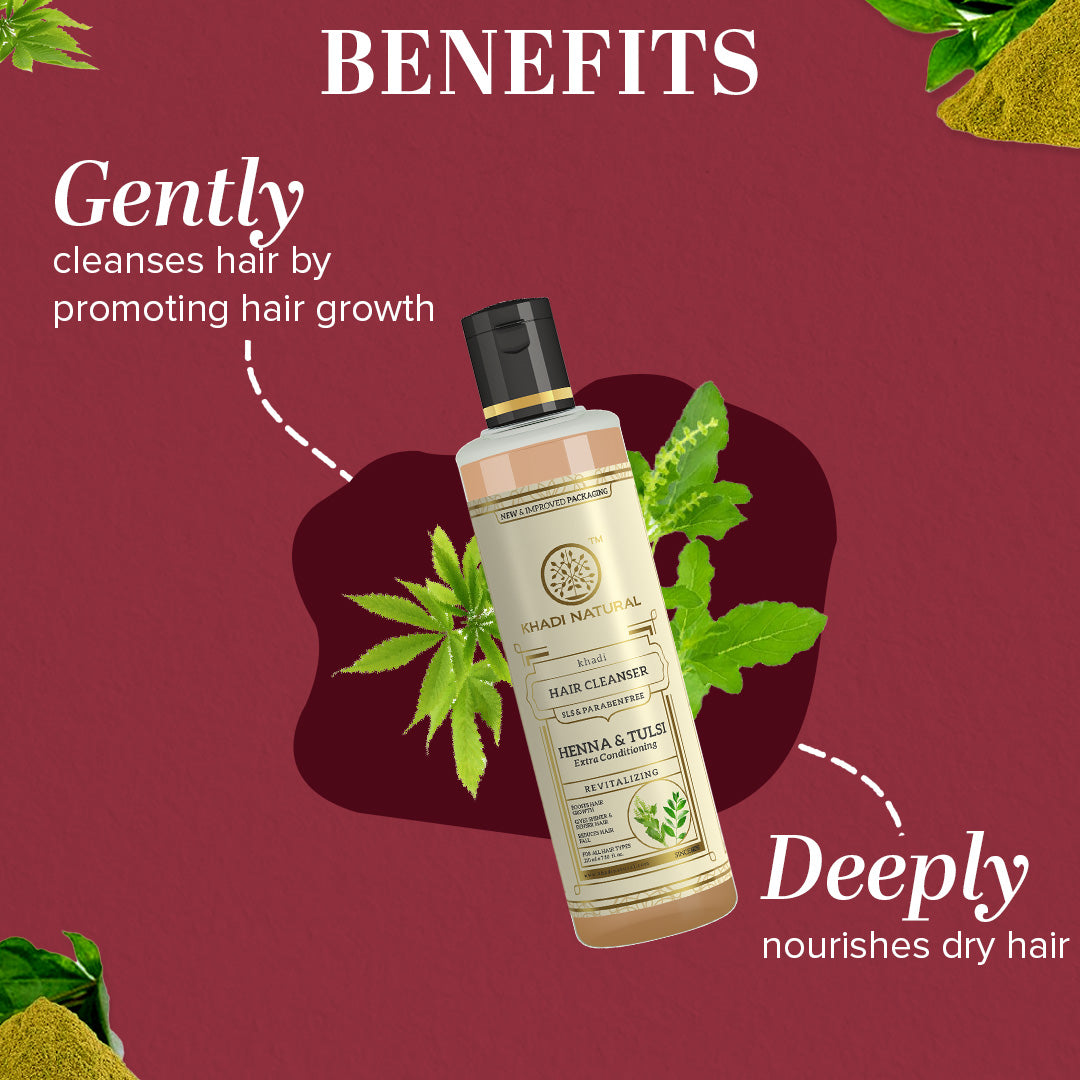 Khadi Natural Herbal Heena Tulsi Extra Hair Conditioning Cleanser- Sls & Paraben Free - 210 ml