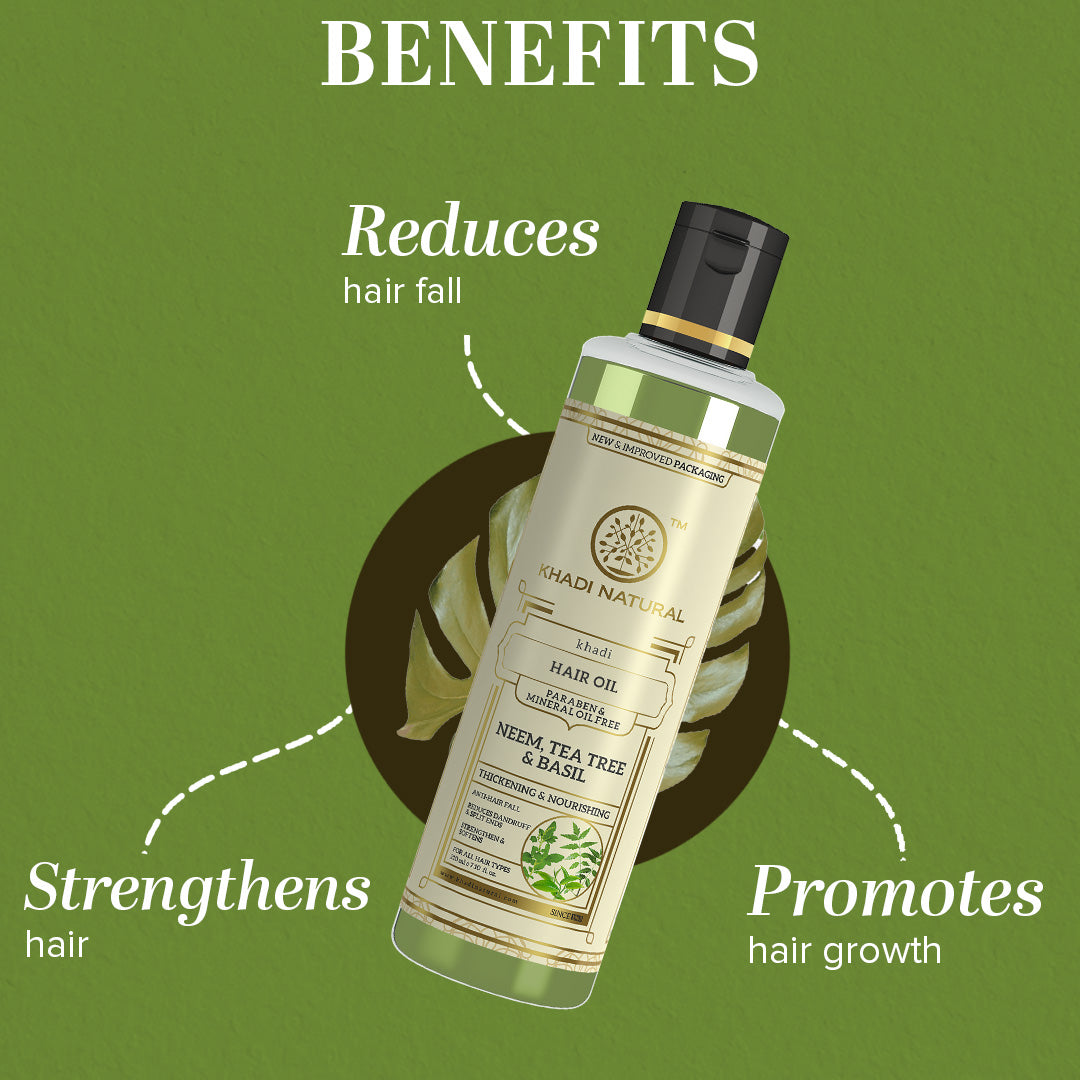 Khadi Natural Neem Teatree & Basil Hair Oil Paraben Mineral Oil Free 210 ml