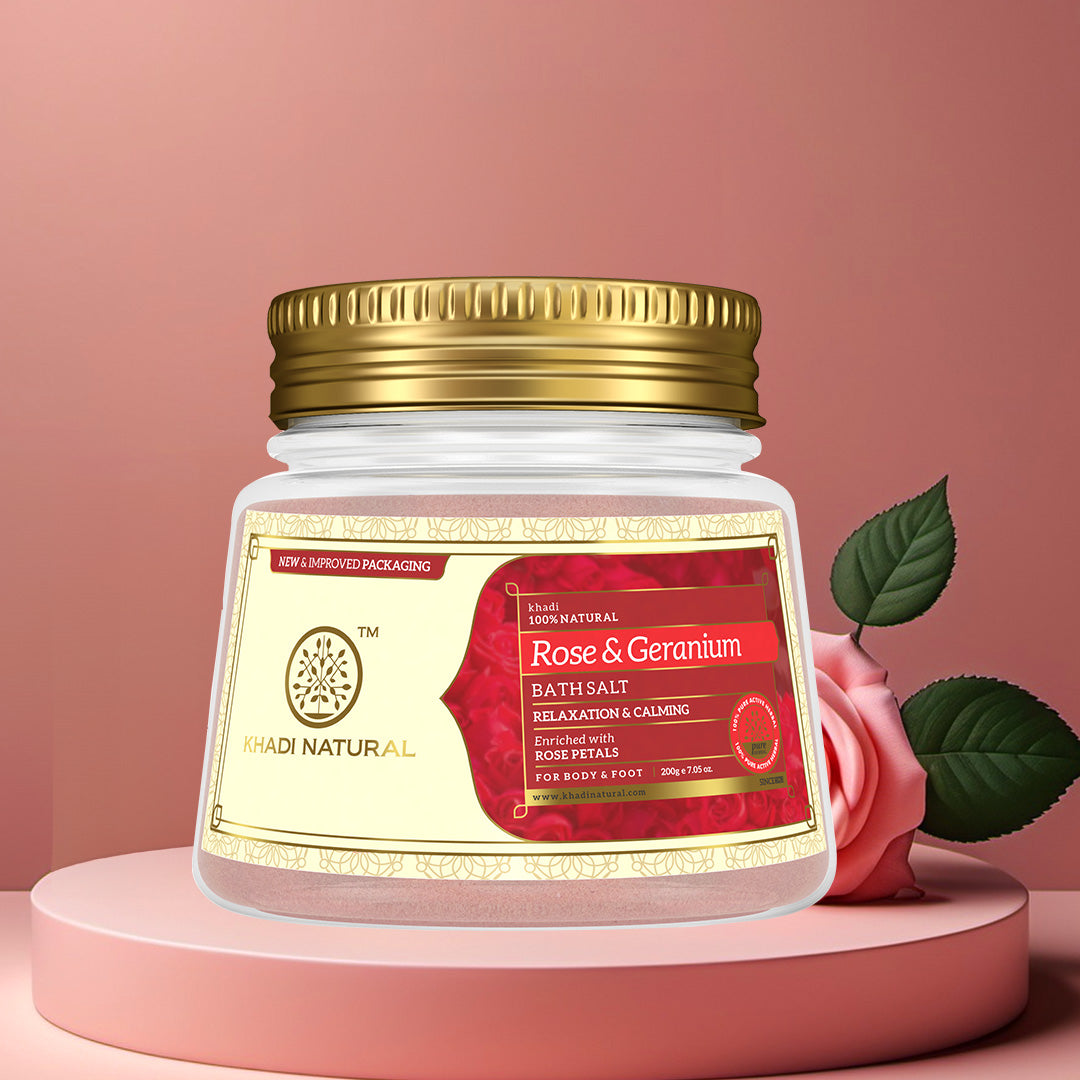 Khadi Natural Rose & Geranium With Rose Petals Bath Salt-200 g