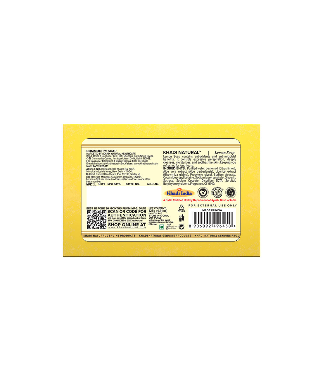 Khadi Natural Herbal Lemon Soap 125g