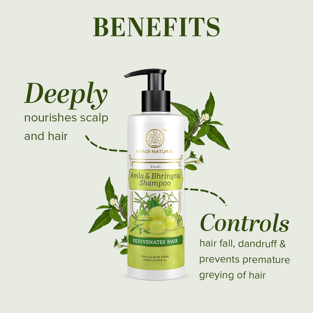 KHADI NATURAL Amla & Bhringraj Shampoo for Controlling Dandruff & Hair fall - 650 ML
