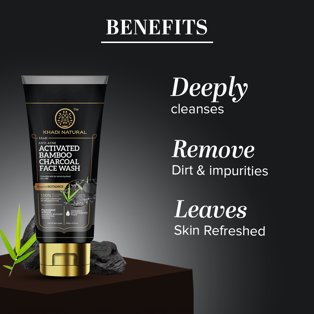 Khadi Natural Activated Bamboo Charcoal Face Wash - 100 gm