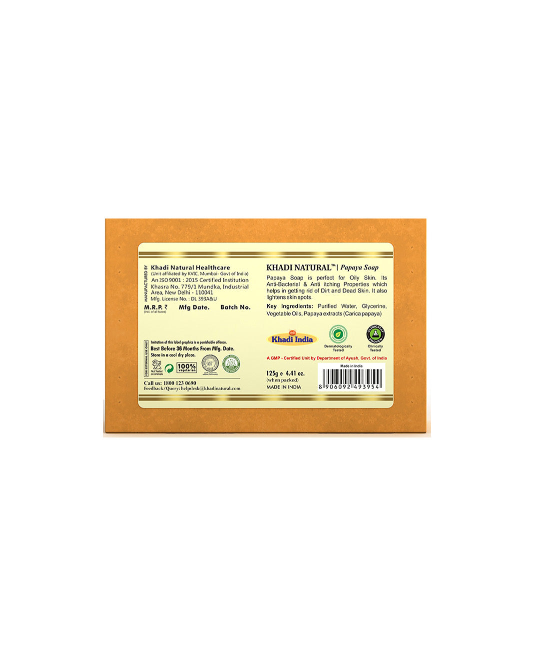 Khadi Natural Papaya Soap 125g