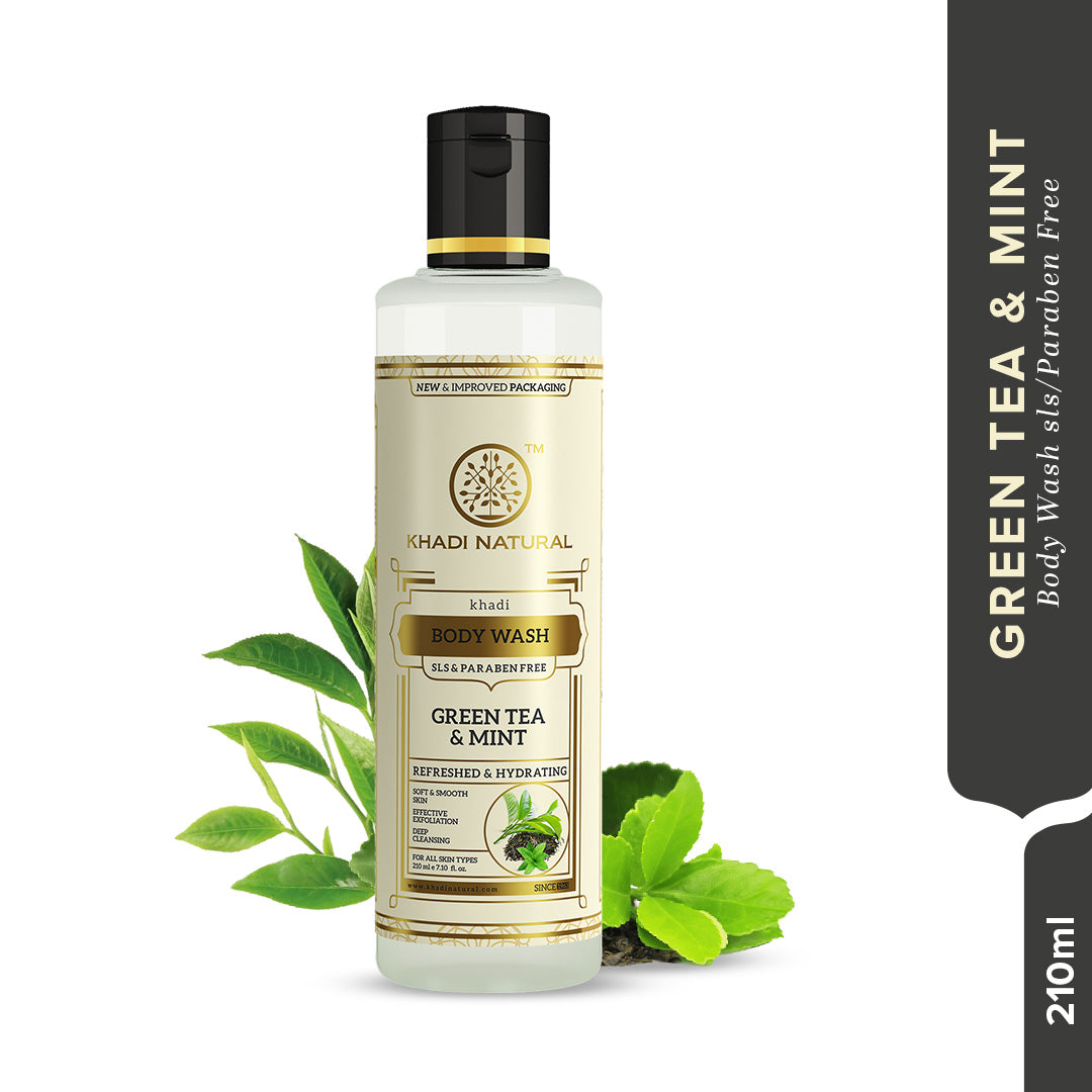 Khadi Natural Green Tea & Mint Body Wash- Sls & Paraben Free-210 ml