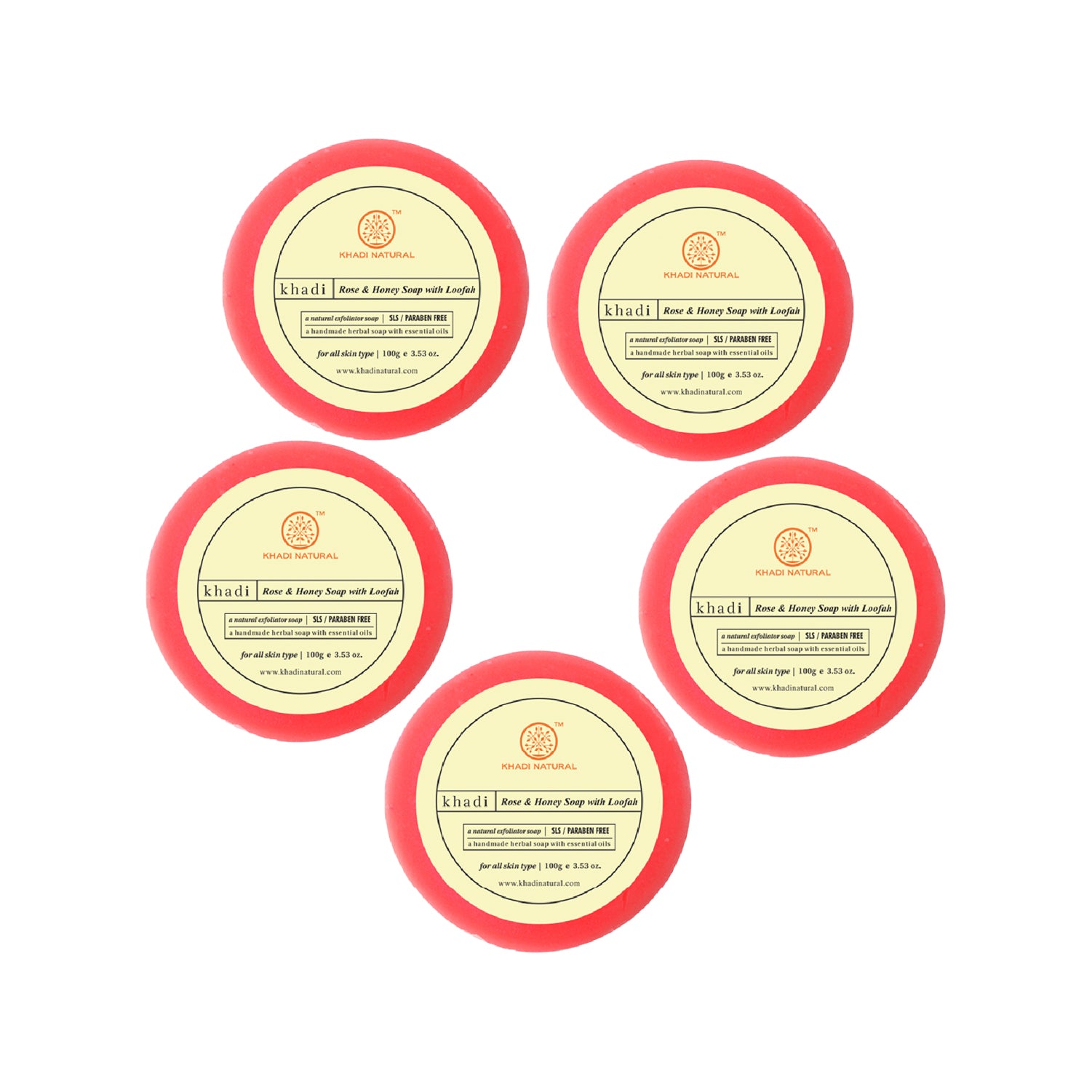 Khadi Natural Rose & Honey Loofah Soap - 100 g (Pack of 5)
