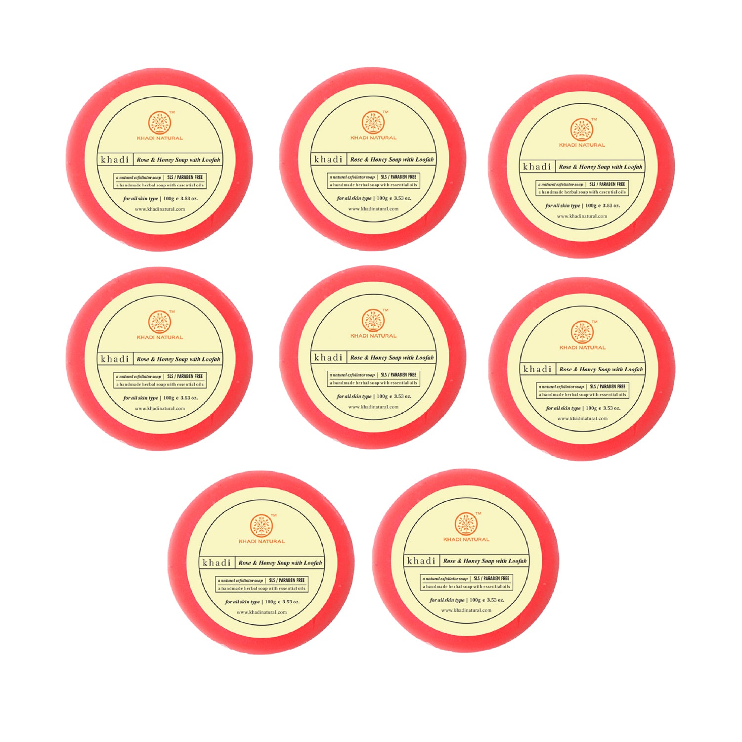 Khadi Natural Rose & Honey Loofah Soap - 100 g (Pack of 8)